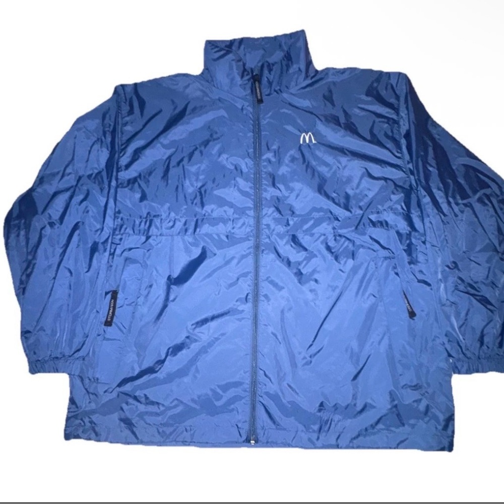 McDonald’s Official Storm Jacket Navy Blue Embroidered Logo Zip Pockets Size XL